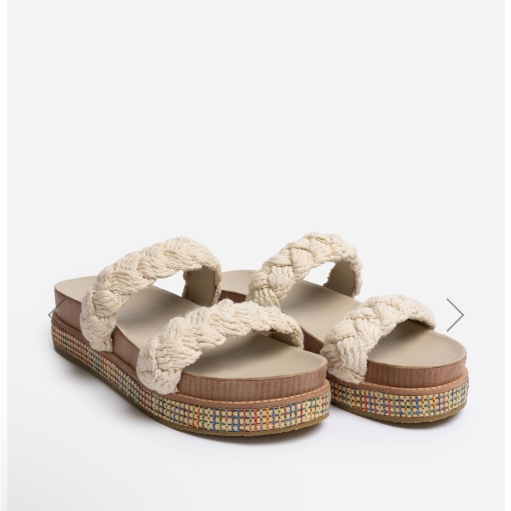 Johnny Was Cream Braided Double-Strap Platform Sandals